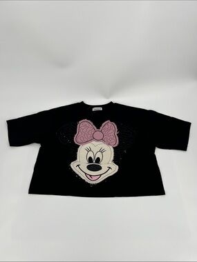 Black Minnie Graphic Women Tee with Pink Bow